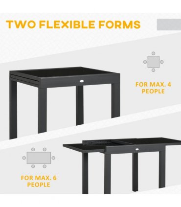 Outdoor Dining Table Aluminium Black 160L x 80W x 75H cm Extendable Patio Table