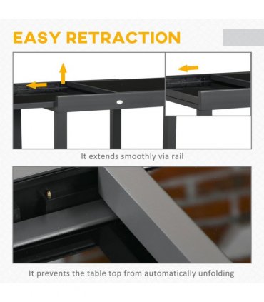 Outdoor Dining Table Aluminium Black 160L x 80W x 75H cm Extendable Patio Table