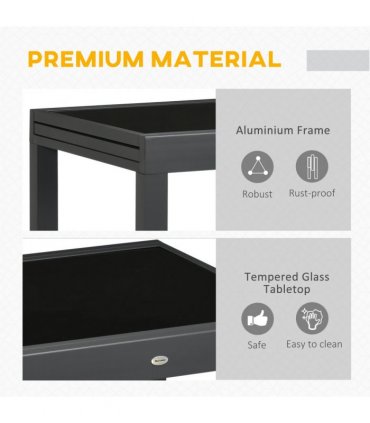 Outdoor Dining Table Aluminium Black 160L x 80W x 75H cm Extendable Patio Table
