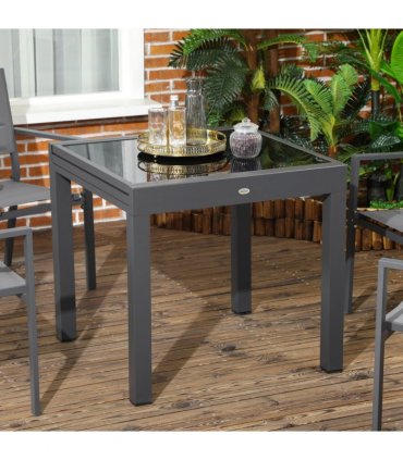 Outdoor Dining Table Aluminium Black 160L x 80W x 75H cm Extendable Patio Table