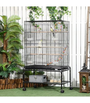 Bird Cage Steel Black 79L x49W x133H cm Spacious Wooden Perches Toys Swing