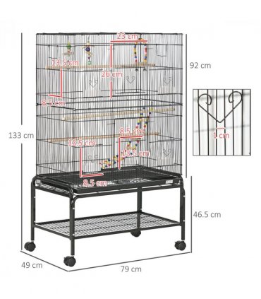 Bird Cage Steel Black 79L x49W x133H cm Spacious Wooden Perches Toys Swing