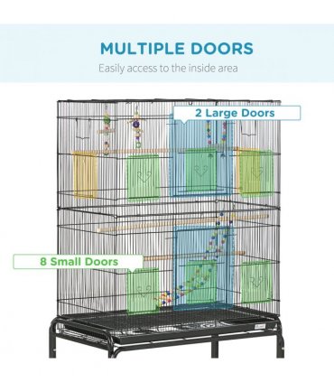 Bird Cage Steel Black 79L x49W x133H cm Spacious Wooden Perches Toys Swing