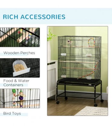 Bird Cage Steel Black 79L x49W x133H cm Spacious Wooden Perches Toys Swing