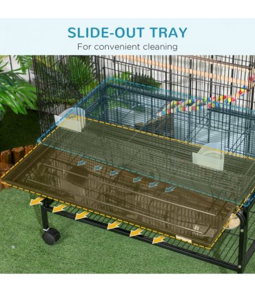 Bird Cage Steel Black 79L x49W x133H cm Spacious Wooden Perches Toys Swing