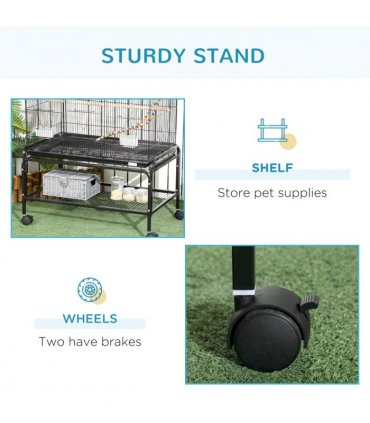 Bird Cage Steel Black 79L x49W x133H cm Spacious Wooden Perches Toys Swing