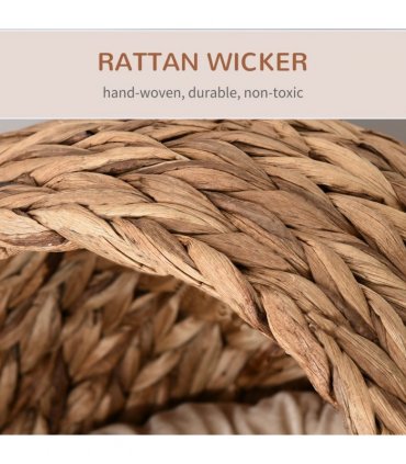 Wicker Cat House, Raised Cat Bed with Cylindrical Base, 42 x 33 x 52cm