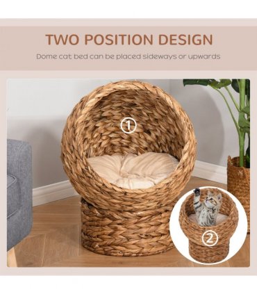 Wicker Cat House, Raised Cat Bed with Cylindrical Base, 42 x 33 x 52cm
