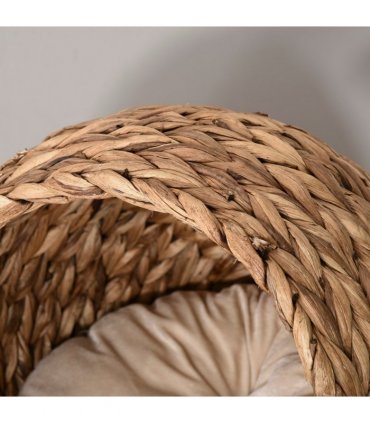 Wicker Cat House, Raised Cat Bed with Cylindrical Base, 42 x 33 x 52cm