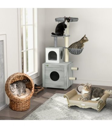 Wicker Cat House, Raised Cat Bed with Cylindrical Base, 42 x 33 x 52cm