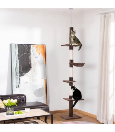 Floor to Ceiling Cat Tree for Indoor Cats 5-Tier Kitty Tower Brown