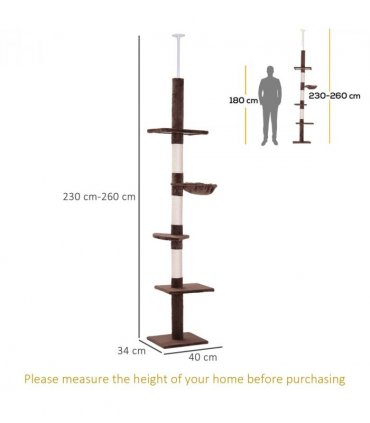 Floor to Ceiling Cat Tree for Indoor Cats 5-Tier Kitty Tower Brown