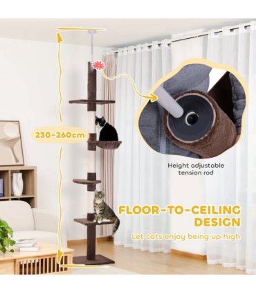 Floor to Ceiling Cat Tree for Indoor Cats 5-Tier Kitty Tower Brown