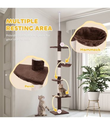 Floor to Ceiling Cat Tree for Indoor Cats 5-Tier Kitty Tower Brown