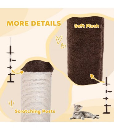 Floor to Ceiling Cat Tree for Indoor Cats 5-Tier Kitty Tower Brown
