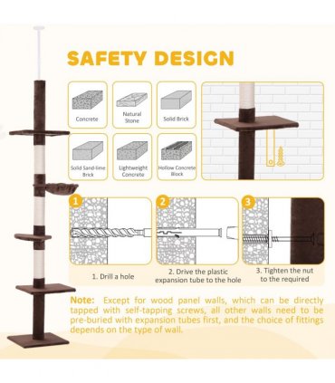 Floor to Ceiling Cat Tree for Indoor Cats 5-Tier Kitty Tower Brown