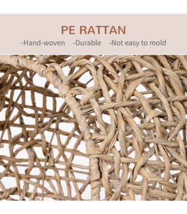 Rattan Elevated Cat House Kitten Bed Pet Furniture w/ Cushion Natural