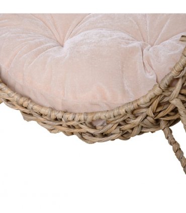 Rattan Elevated Cat House Kitten Bed Pet Furniture w/ Cushion Natural