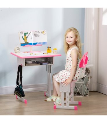 Kids Desk and Chair Set Pink MDF and steel 60L x45W x102H cm Kids Desk and Chair