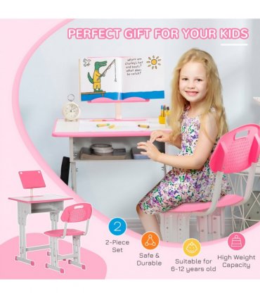 Kids Desk and Chair Set Pink MDF and steel 60L x45W x102H cm Kids Desk and Chair