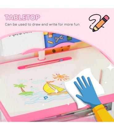 Kids Desk and Chair Set Pink MDF and steel 60L x45W x102H cm Kids Desk and Chair