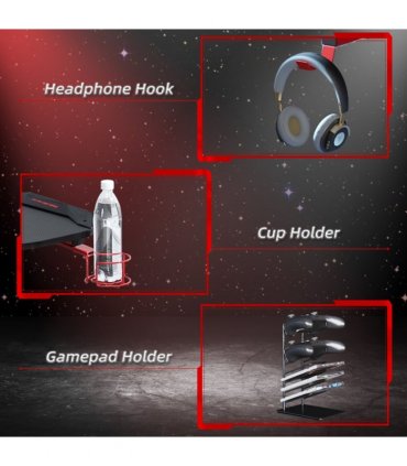 Gaming Desk with Gamepad Holder Cup Holder Headphone Hook Home Office