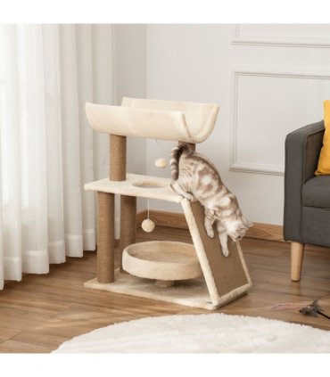 Cat Tree Kitten Tower w/ Scratching Post, Pad, Bed, Perch, Toy Ball