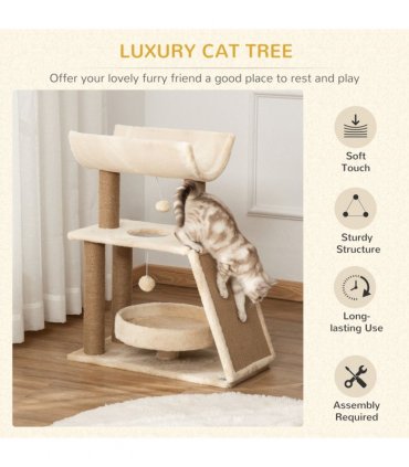 Cat Tree Kitten Tower w/ Scratching Post, Pad, Bed, Perch, Toy Ball