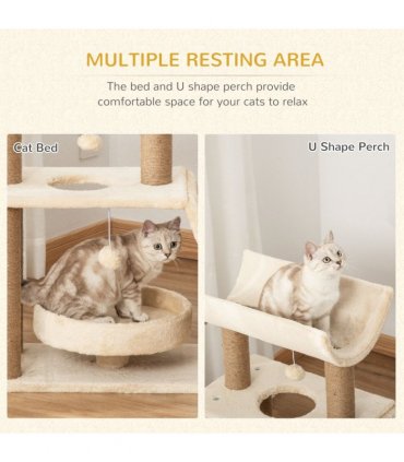 Cat Tree Kitten Tower w/ Scratching Post, Pad, Bed, Perch, Toy Ball