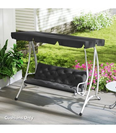 3 Seater Garden Bench Cushion Outdoor Seat Pad with Ties Black