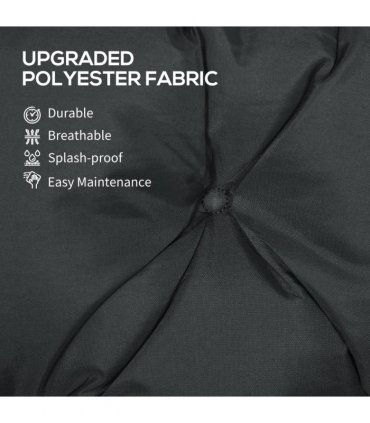 3 Seater Garden Bench Cushion Outdoor Seat Pad with Ties Black