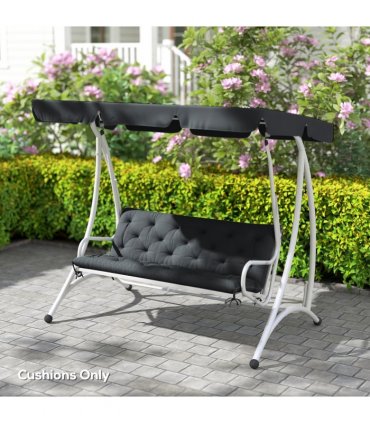 3 Seater Garden Bench Cushion Outdoor Seat Pad with Ties Black