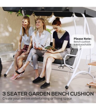 3 Seater Garden Bench Cushion Outdoor Seat Pad with Ties Black