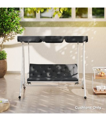 3 Seater Garden Bench Cushion Outdoor Seat Pad with Ties Black