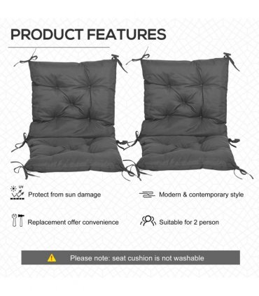 Set of 2 Garden Chair Cushions Seat Pad for Outdoor & Indoor Use