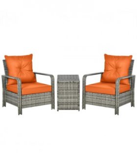Garden Sofa Set PE Rattan Orange 71cm x 78cm x 87cm 3 PCs Armchairs Table