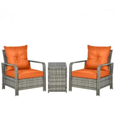Garden Sofa Set PE Rattan Orange 71cm x 78cm x 87cm 3 PCs Armchairs Table