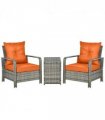 Garden Sofa Set PE Rattan Orange 71cm x 78cm x 87cm 3 PCs Armchairs Table