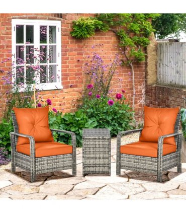 Garden Sofa Set PE Rattan Orange 71cm x 78cm x 87cm 3 PCs Armchairs Table
