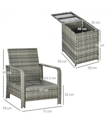 Garden Sofa Set PE Rattan Orange 71cm x 78cm x 87cm 3 PCs Armchairs Table