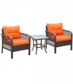 PE wicker Orange 3 Pieces Patio Rattan Bistro Set with Tempered Glass Table
