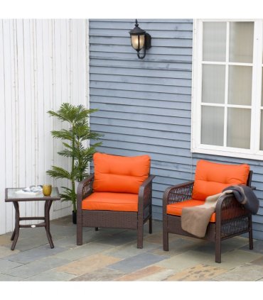 PE wicker Orange 3 Pieces Patio Rattan Bistro Set with Tempered Glass Table