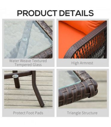 PE wicker Orange 3 Pieces Patio Rattan Bistro Set with Tempered Glass Table
