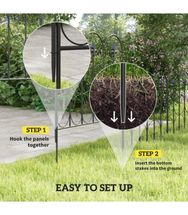 Garden Fencing Metal Border Edging Black 307W x 83H cm Elegant Pattern