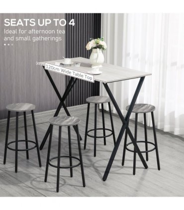 120 cm Rectangular Breakfast Bar Table for 4 People, Steel Legs, White