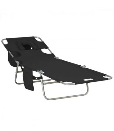 Patio Foldable Sun Lounger 5 Level Adjustable Reclining Chair Black