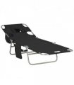 Patio Foldable Sun Lounger 5 Level Adjustable Reclining Chair Black