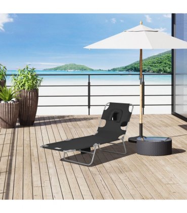 Patio Foldable Sun Lounger 5 Level Adjustable Reclining Chair Black