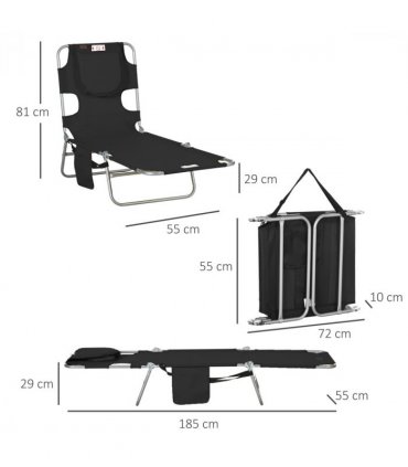 Patio Foldable Sun Lounger 5 Level Adjustable Reclining Chair Black