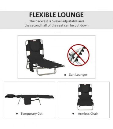 Patio Foldable Sun Lounger 5 Level Adjustable Reclining Chair Black